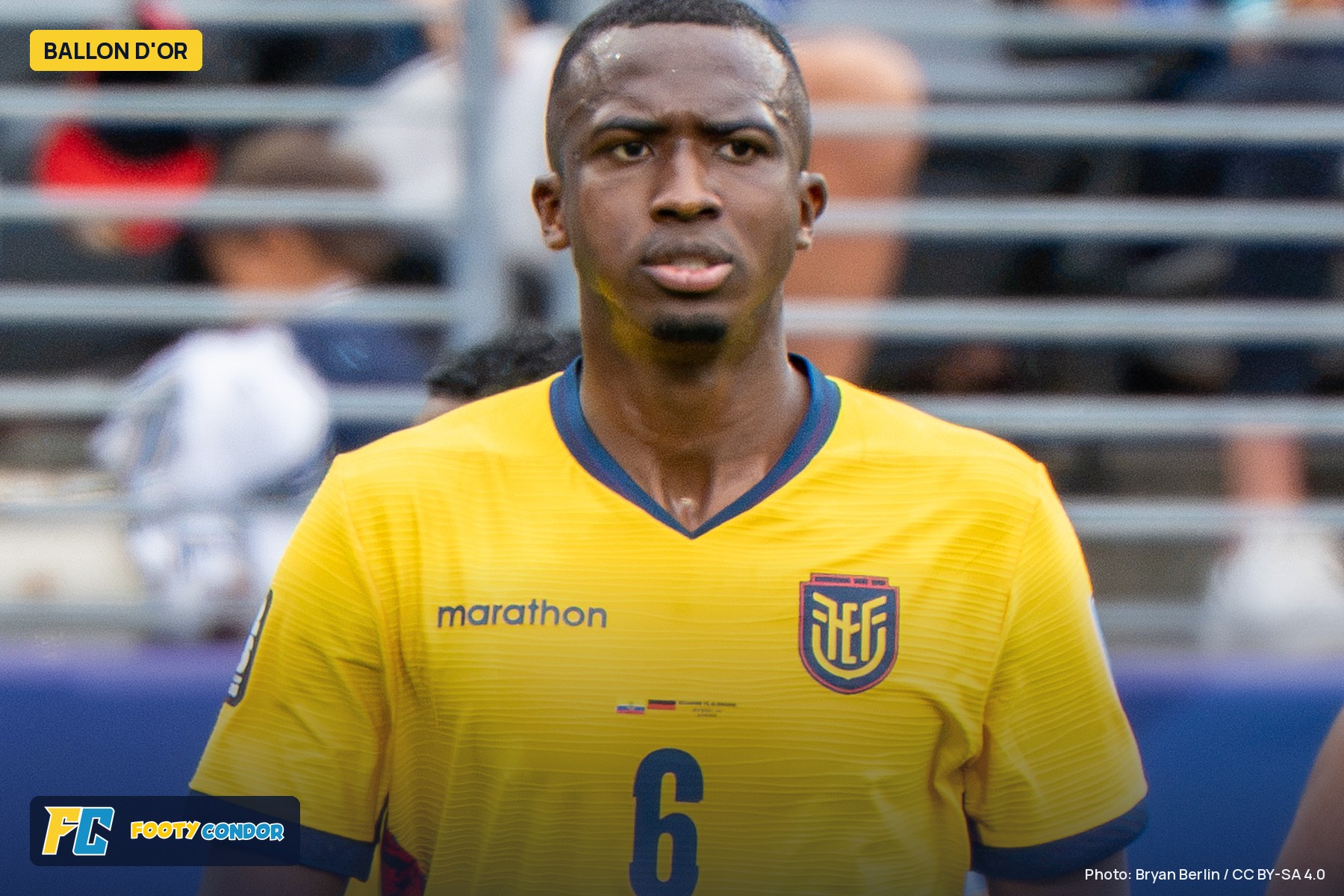 Willian Pacho in Ecuador's yellow number 6 shirt