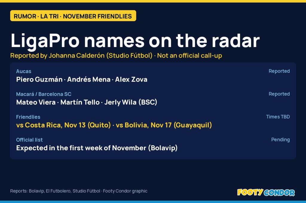 Rumor: Six LigaPro players on Gallardo’s radar for Ecuador’s November friendlies